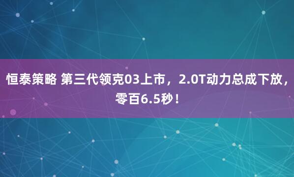 恒泰策略 第三代领克03上市，2.0T动力总成下放，零百6.5秒！